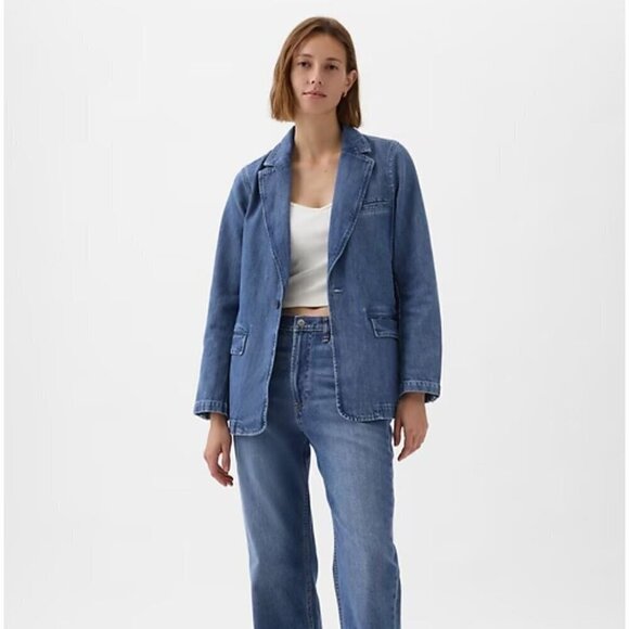 GAP Denim Blue Long Sleeve Classic Fit Blazer Size 6 - Picture 1 of 6
